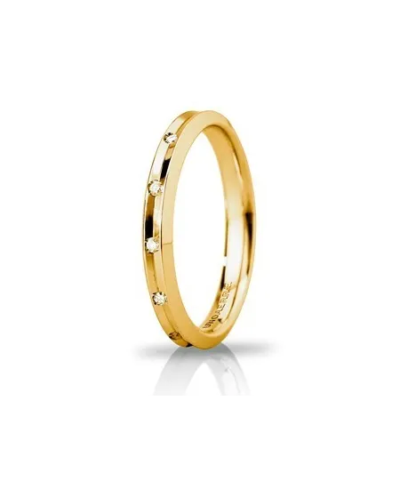 Unoaerre Corona Slim Wedding Ring in Yellow Gold 3 mm with Diamonds