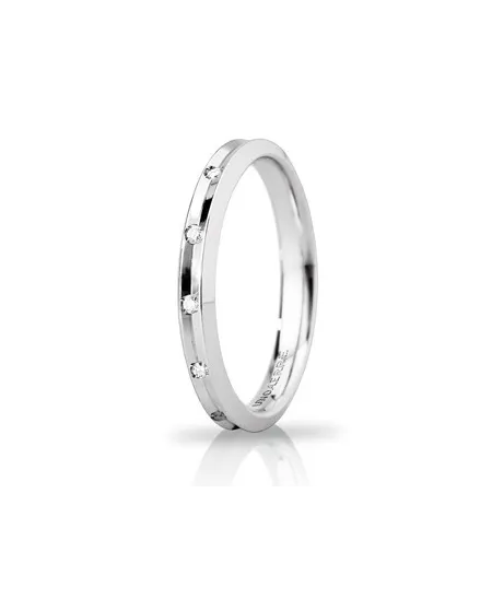 Fede Nuziale Unoaerre Corona Slim in Oro Bianco 3 mm con Diamanti