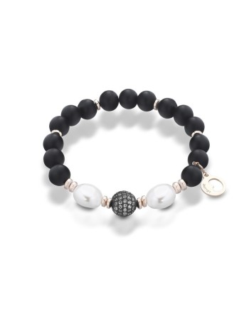 Coscia elastic bracelet in silver, white pearls, black onyx and hematite