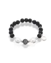 Bracciale elastico Coscia in argento,perle bianche,onice nera e ematite