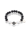Bracelet élastique Coscia en argent, perles blanches, onyx noir et hématite