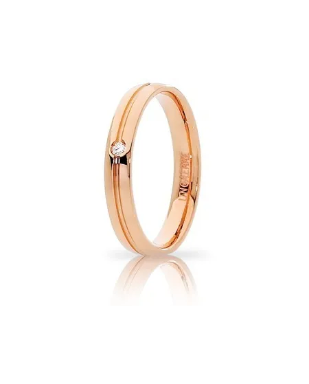 Fede Nuziale Unoaerre Lyra in Oro Rosa con Diamante