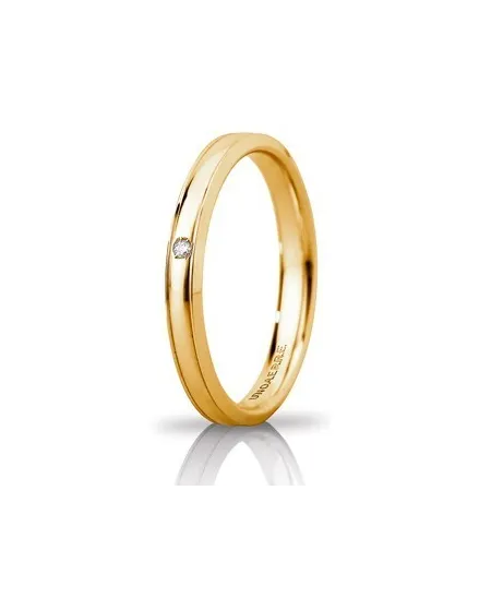 Fede Nuziale Unoaerre Orion "Slim" in Oro Giallo 3 mm con Diamante