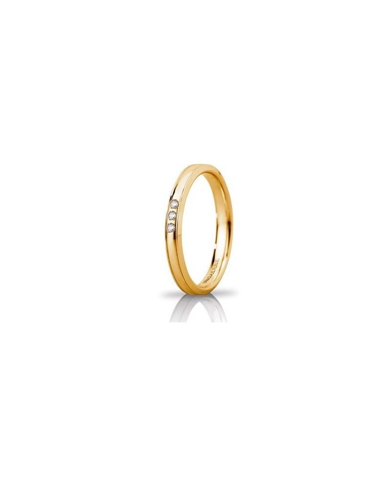 Unoaerre Orion "Slim" Wedding Ring in Yellow Gold 3 mm with 3 Diamonds