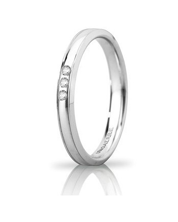 Fede Nuziale Unoaerre Orion "Slim" in Oro Bianco 3 mm con 3 Diamanti
