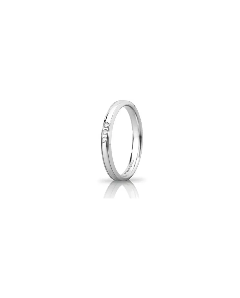 Fede Nuziale Unoaerre Orion "Slim" in Oro Bianco 3 mm con 3 Diamanti
