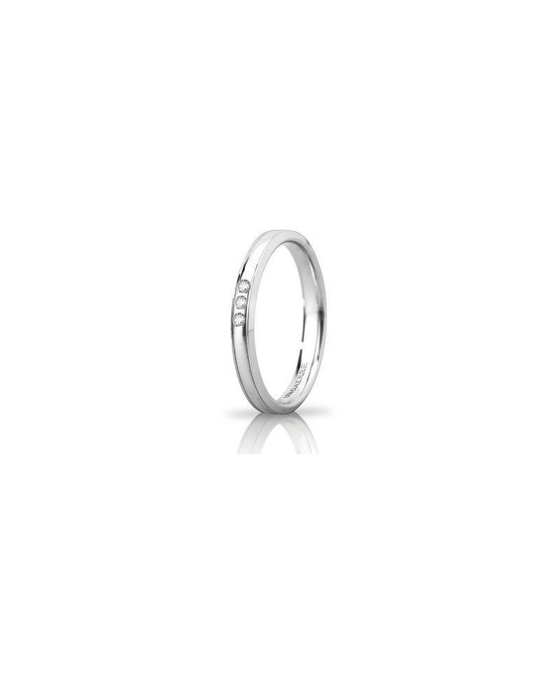 Unoaerre Orion "Slim" Wedding Ring in 3 mm White Gold with 3 Diamonds