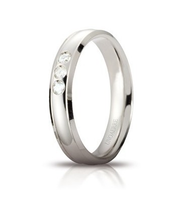Unoaerre Orion Wedding Ring in White Gold 4 mm with 3 Diamonds