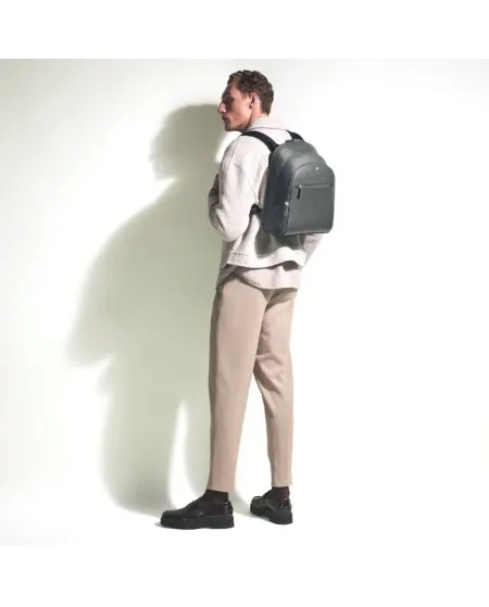 Sac à dos Montblanc Sartorial 3 compartiments de taille moyenne en cuir gris