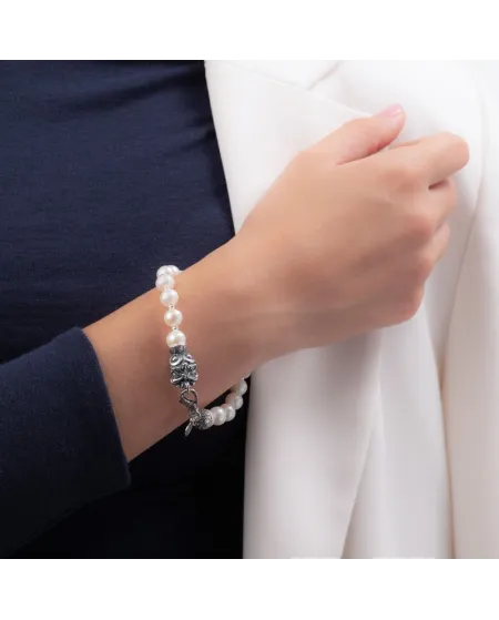 Gerardo Sacco Bracelet in Silver with Pearls and Mask