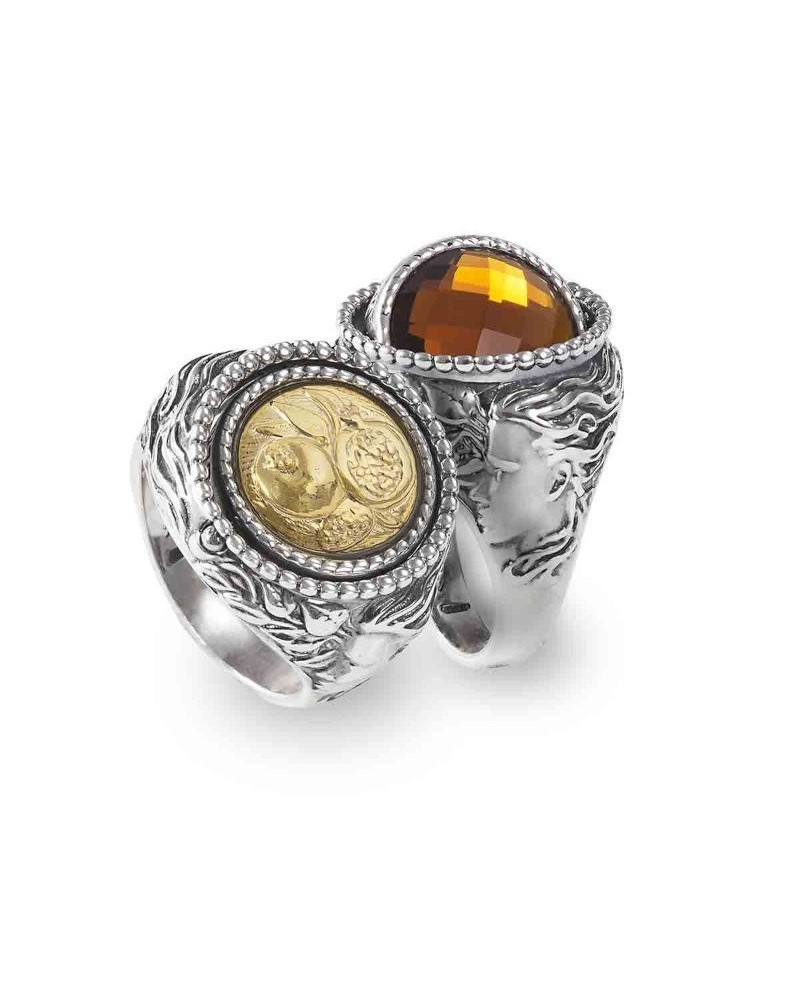 Anello Reverse Gerardo Sacco Novembre Autunno in Argento con Cristallo Ambra