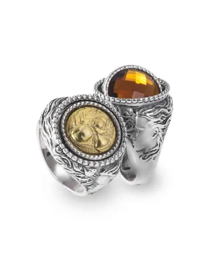 Bague inversée Gerardo Sacco Octobre Automne en argent avec cristal ambré