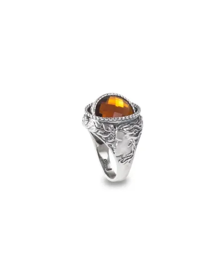 Anello Reverse Gerardo Sacco Ottobre Autunno in Argento con Cristallo Ambra
