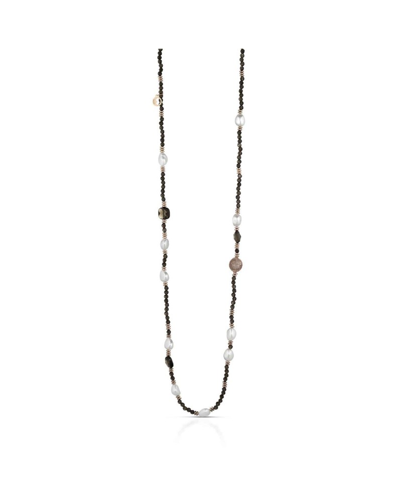 Collier Coscia Le Lune Glamour en argent avec perles, hématite rose et quartz