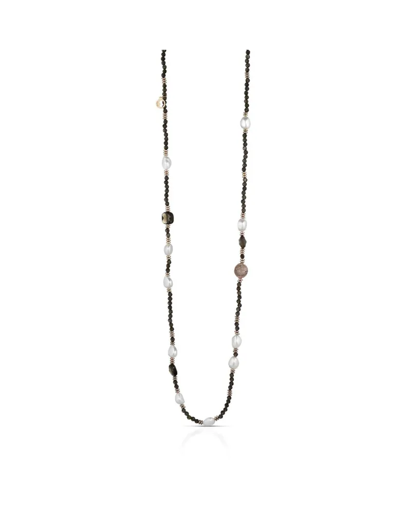 Collier Coscia Le Lune Glamour en argent avec perles, hématite rose et quartz