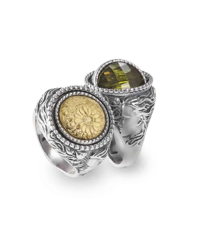 Gerardo Sacco April Spring Reverse Ring in Silver with Green Crystal