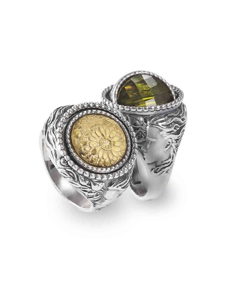 Gerardo Sacco April Spring Reverse Ring in Silver with Green Crystal
