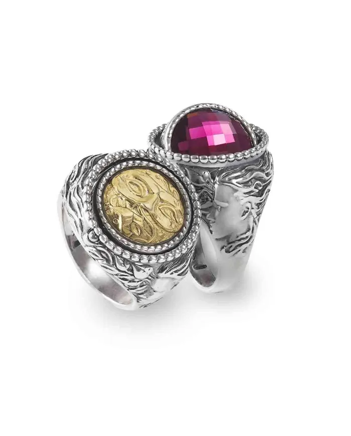 Bague inversée Gerardo Sacco Février Hiver en argent avec cristal rouge