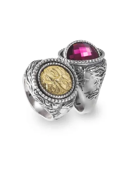 Bague inversée Gerardo Sacco Février Hiver en argent avec cristal rouge