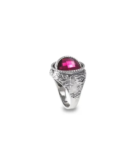 Anello Reverse Gerardo Sacco Febbraio Inverno in Argento con Cristallo Rosso