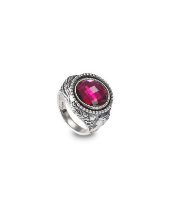 Anello Reverse Gerardo Sacco Febbraio Inverno in Argento con Cristallo Rosso