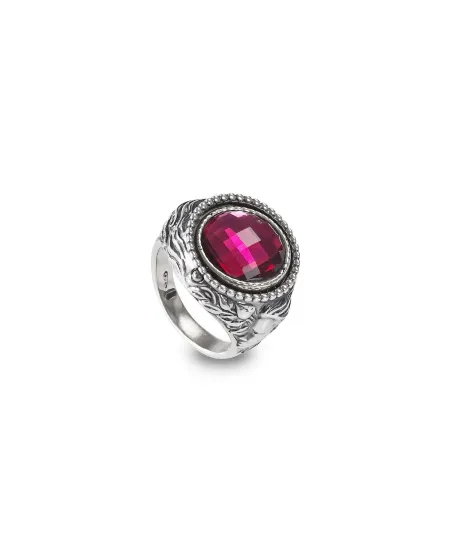 Bague inversée Gerardo Sacco Février Hiver en argent avec cristal rouge