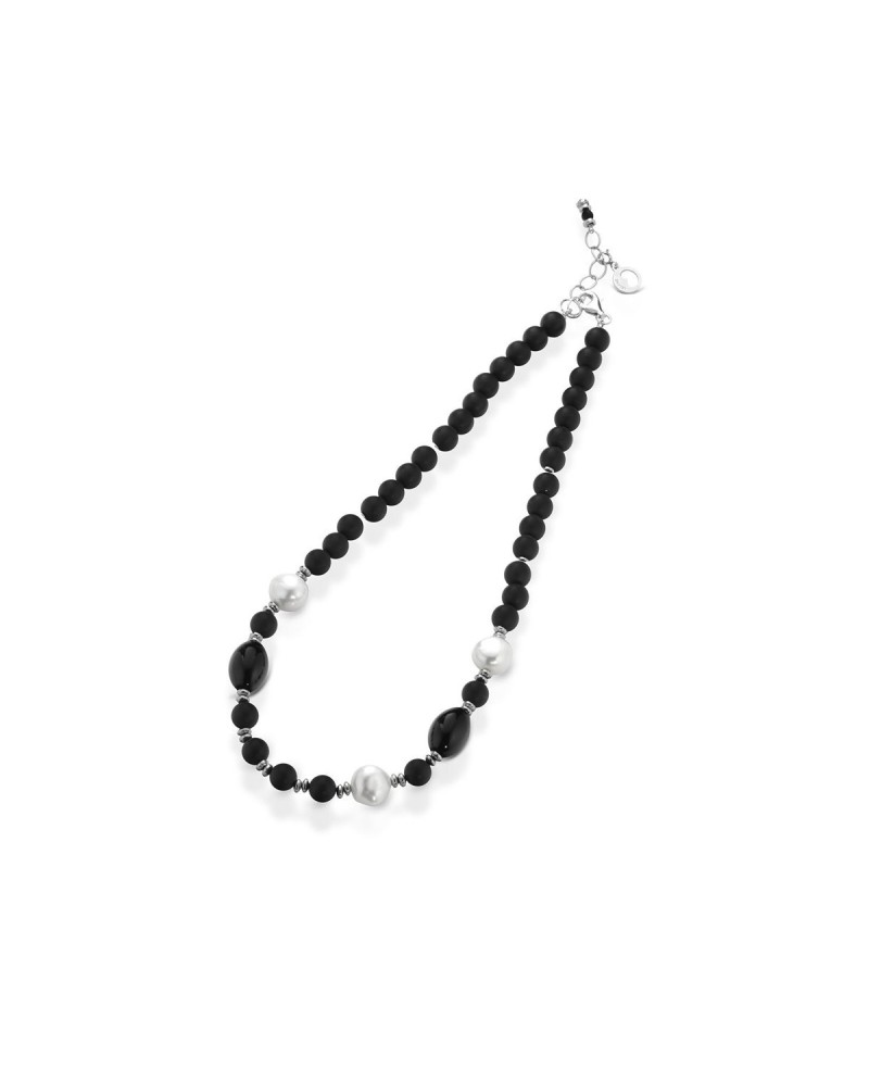 Collier Coscia Le Lune Glamour en argent avec perles, hématite et onyx