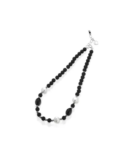 Collier Coscia Le Lune Glamour en argent avec perles, hématite et onyx