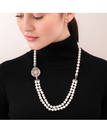 Collier Gerardo Sacco avec perles et soleil en argent plaqué or