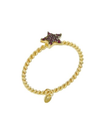 Bague en or Torchon Luiber avec étoile pavée rouge
