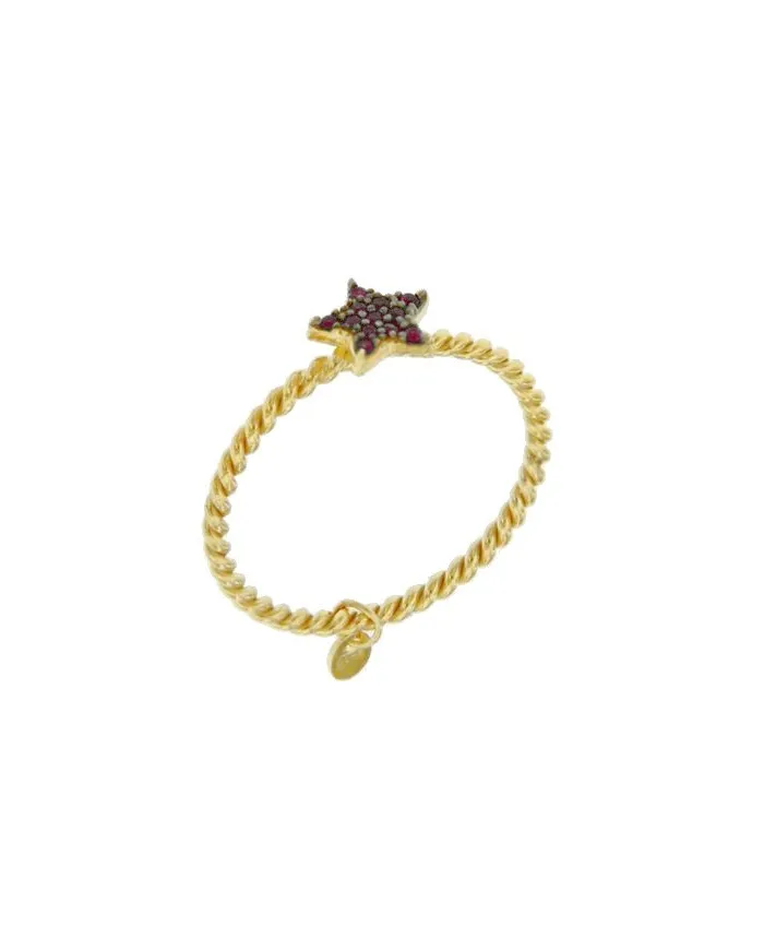 Luiber Torchon Gold Ring with Red Pavè Star