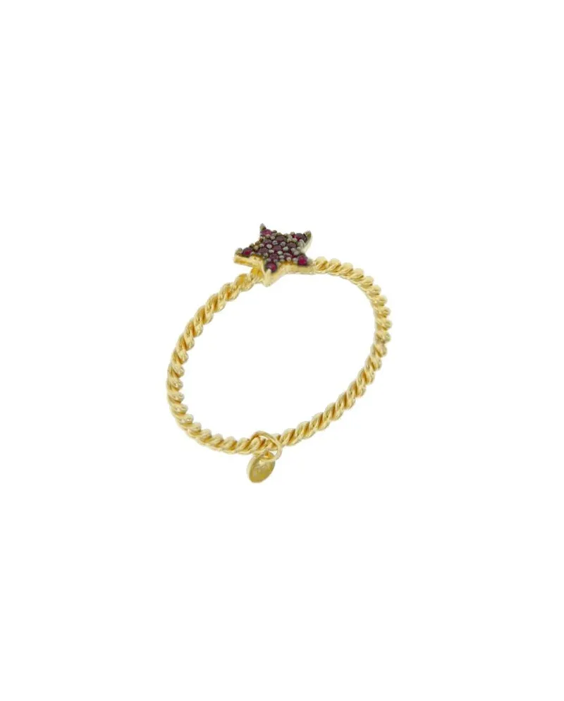 Bague en or Torchon Luiber avec étoile pavée rouge