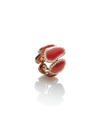 Chantecler Capri ring in rose gold with diamonds and pink coral