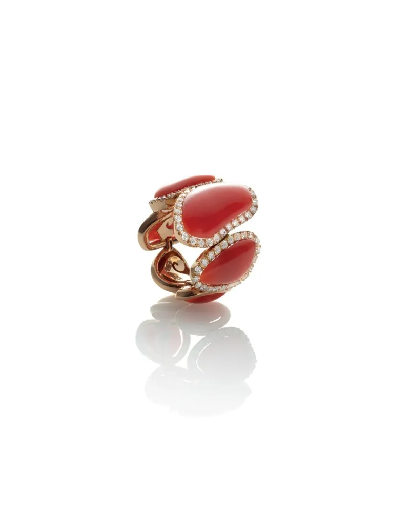 Anello Chantecler Capri in oro rosa con diamanti e corallo rosa