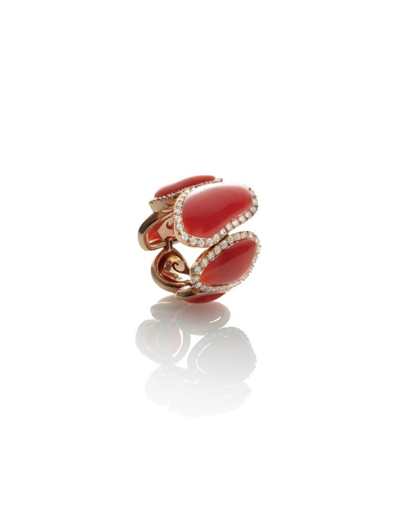 Bague Chantecler Capri en or rose avec diamants et corail rose