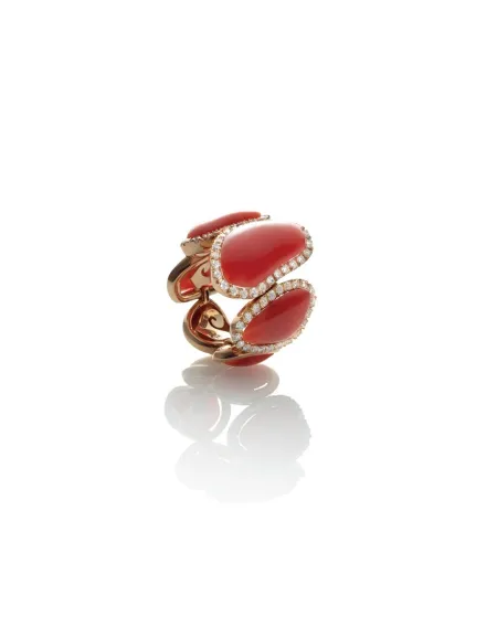 Anello Chantecler Capri in oro rosa con diamanti e corallo rosa