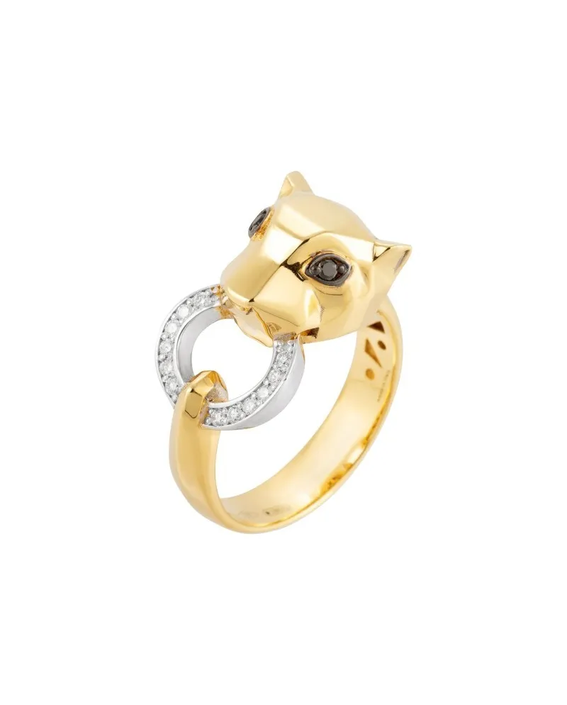Ponte Vecchio Nobile Ring in Yellow Gold with Diamonds and Feline Head