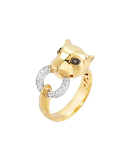 Ponte Vecchio Nobile Ring in Yellow Gold with Diamonds and Feline Head