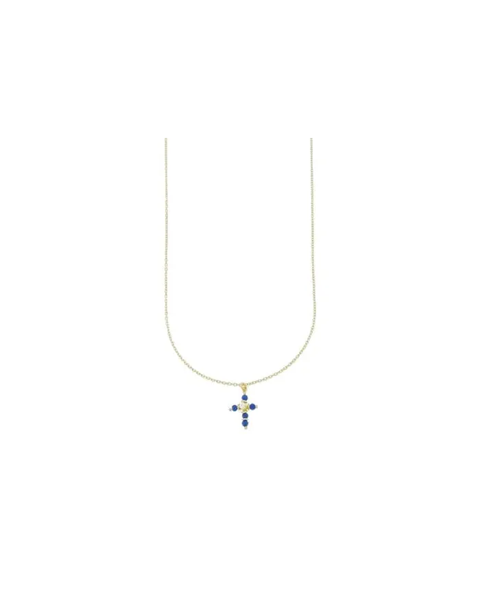 Collier en or Luiber avec croix en zircon bleu
