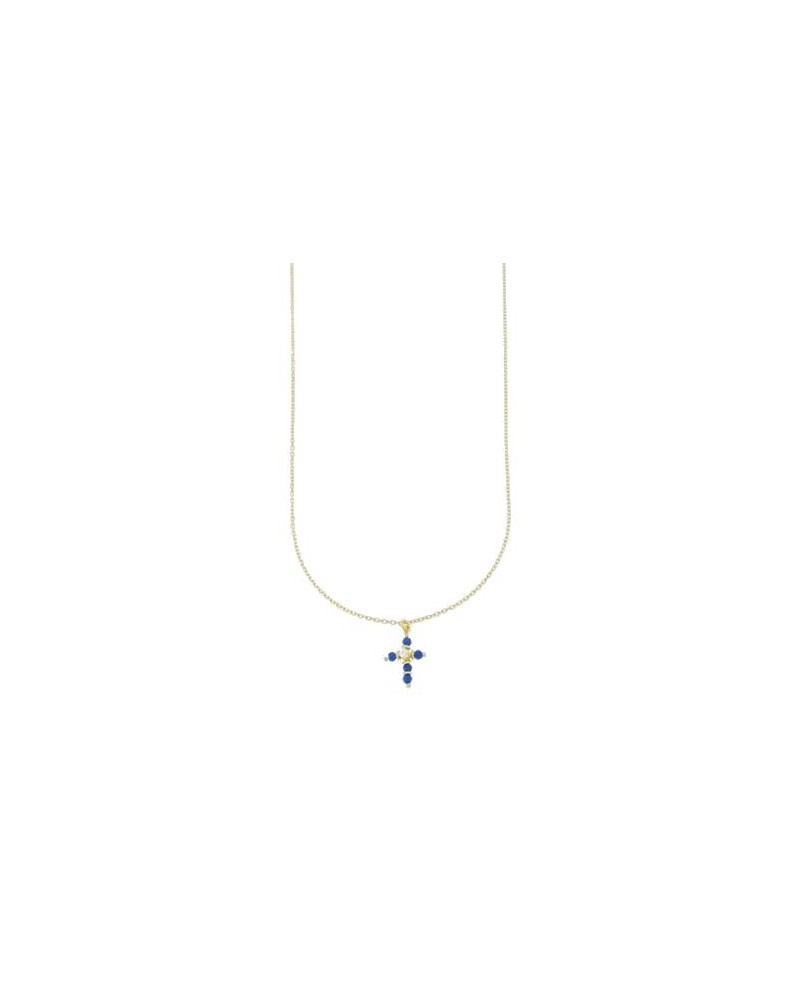 Collana Luiber in Oro con Croce di Zirconi Blu