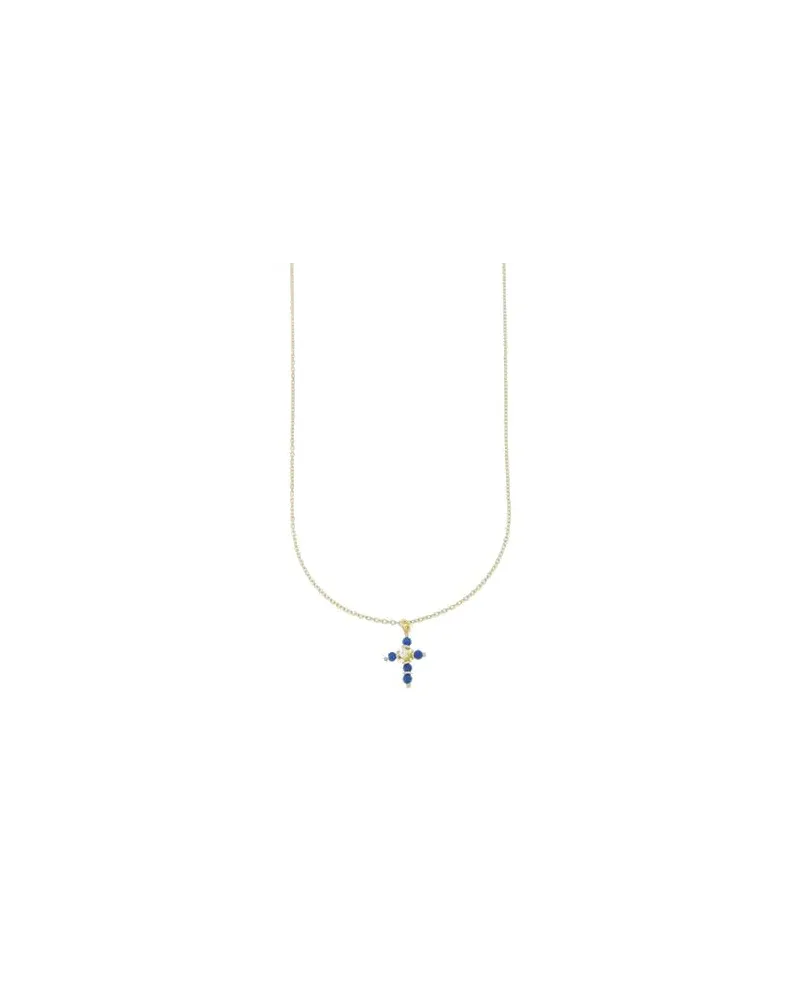 Collier en or Luiber avec croix en zircon bleu