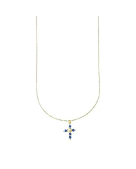 Luiber Gold Necklace with Blue Zircon Cross