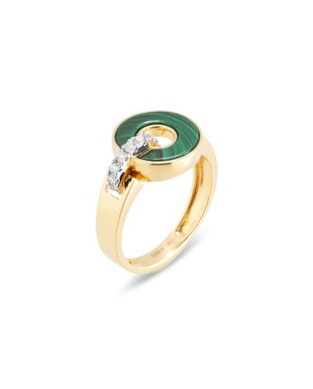 Ponte Vecchio Promesse Ring in Yellow Gold with Malachite and Diamonds