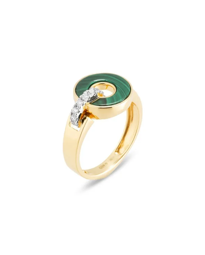 Ponte Vecchio Promesse Ring in Yellow Gold with Malachite and Diamonds