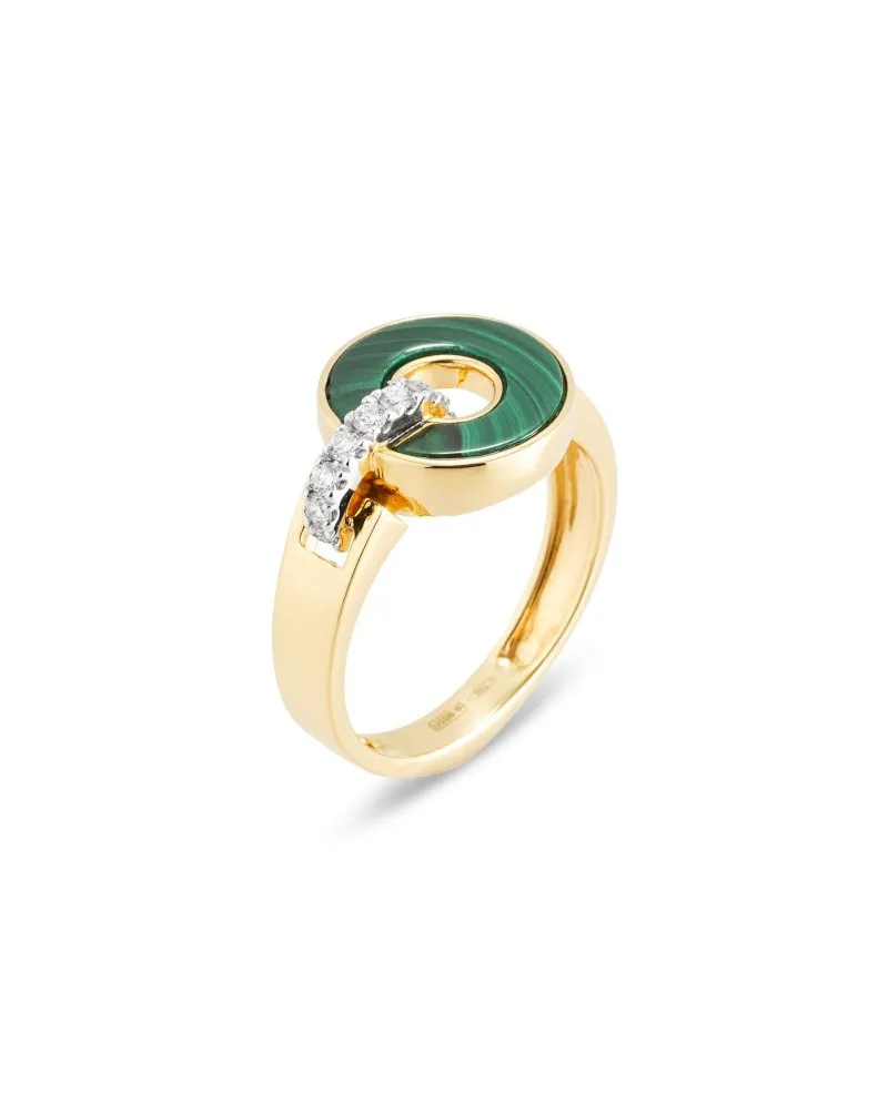 Bague Ponte Vecchio Promesse en or jaune avec malachite et diamants