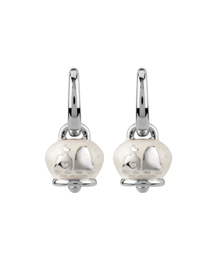 Orecchini Chantecler Capri con Campanella micro con faraglioni in argento e smalto bianco perlato