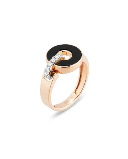 Bague Promesse Ponte Vecchio en or rose avec onyx et diamants
