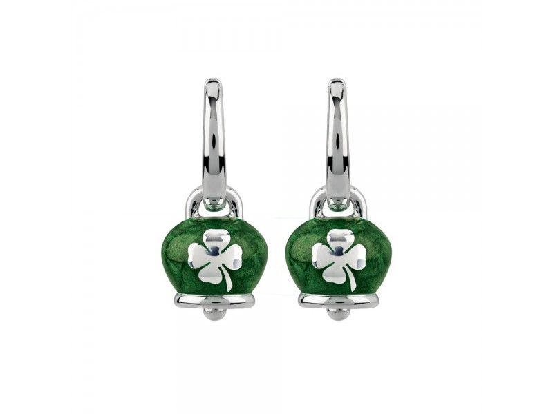 Orecchini Chantecler Capri con Campanella micro con quadrifoglio in argento e smalto verde perlato
