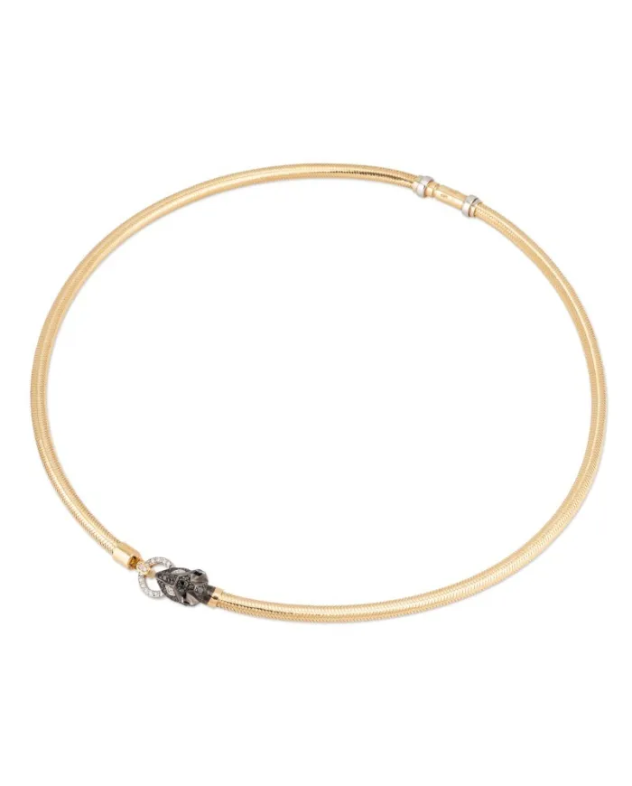Ponte Vecchio Nobile Choker in Yellow Gold with Diamonds and Feline Head