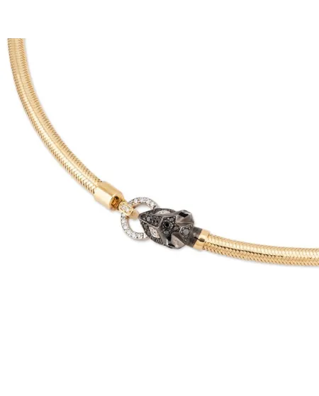 Ponte Vecchio Nobile Choker in Yellow Gold with Diamonds and Feline Head